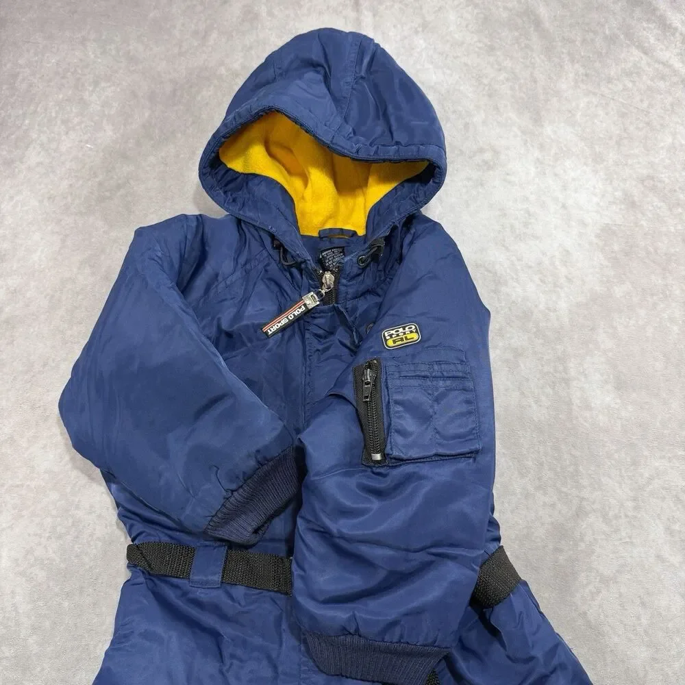 Vintage Polo Sport Snowsuit Size 4T Blue Ralph Lauren Puffer Zip Up Belted